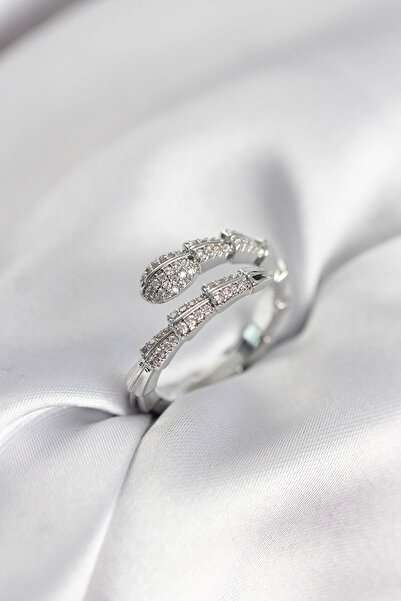 shopwave خاتم نسائي من حجر الزركون الفضي اللون بتصميم ثعبان - TJ-BYK3950