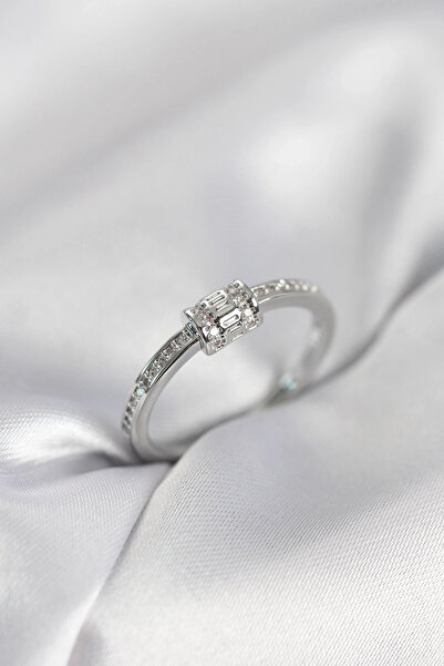 shopwave خاتم نسائي نحاسي فضي اللون مرصع بحجر الزركون