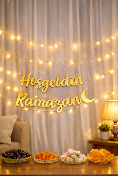Baloncu Nene Hoşgeldin Ramazan Yazılı Işıklı LED Süs | 3 Metre Sarı Peri Led ...