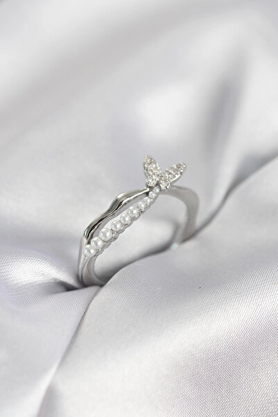 shopwave خاتم نسائي فضي اللون مزين باللؤلؤ - TJ-BYK4091