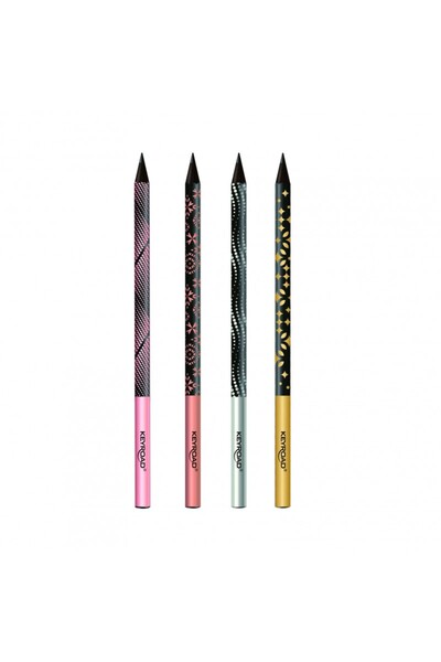 KEYROAD Creion grafit KR973120, HB, corp rotund negru imprimat cu desen holgr...