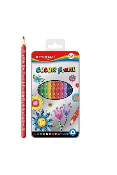 KEYROAD Creioane colorate KR971450, triunghiulare, 12 culori, cutie metal