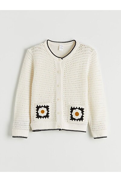 LC Waikiki Crew Neck Embroidered Girls' Knitwear Cardigan