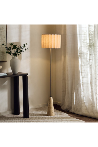 Generic Zeston Polyresin and Metal Floor Lamp with Pleated Shade - 151 cm