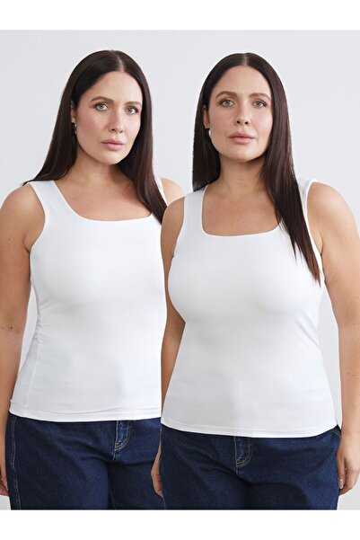 LC Waikiki Plus Size Square Neck Women's Undershirt 2-Pack