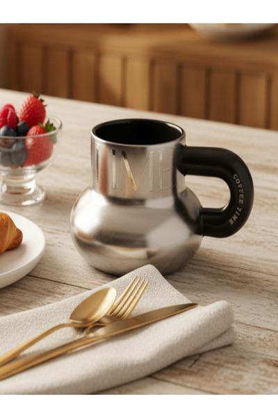 AKDC Premium Ceramic Coffee Mug 400 ml – Elegant Silver and Black Finish with...