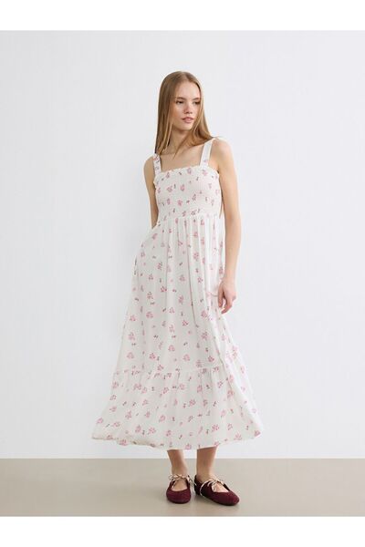 LC Waikiki Square Neck Floral Waist-Slit Dress