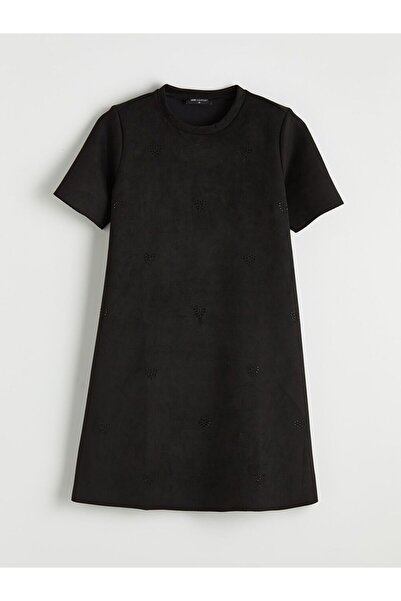 LC Waikiki Rochie mini cu aspect de piele intoarsa, croiala A-line, cu aplica...