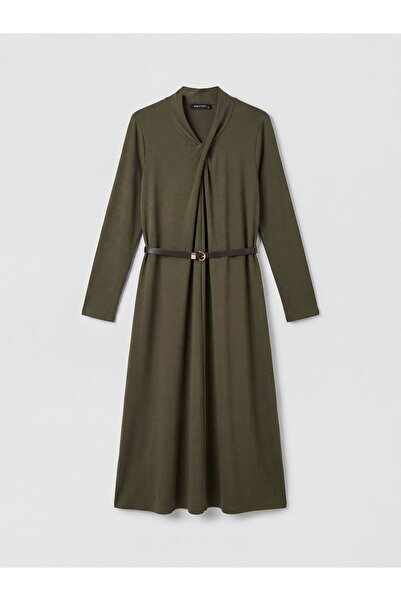 LC Waikiki Drawstring High Neck Modal Blend Belted Dress