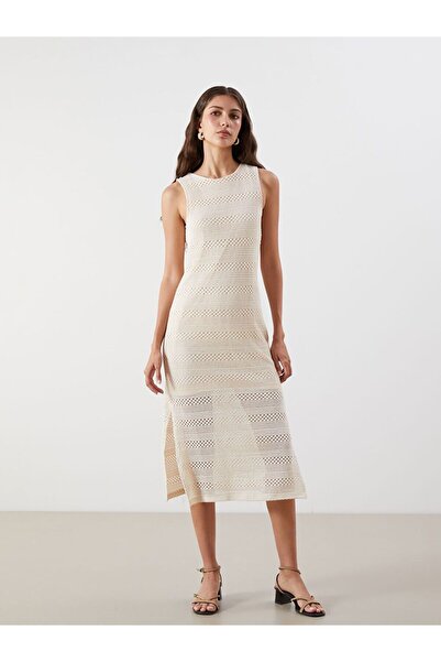 LC Waikiki Crew Neck Crochet Bodycon Dress