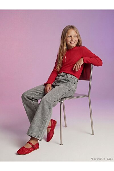 LC Waikiki Παντελόνι τζιν για κορίτσια Wideleg Stone