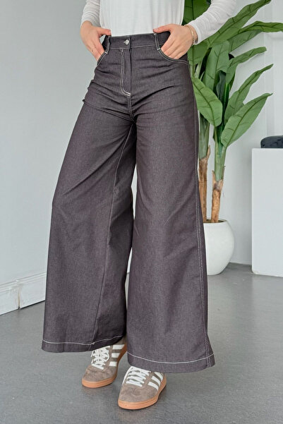 Hazamoda Pantaloni din denim cu picior larg maro