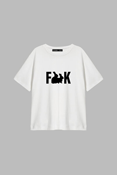 CİNEMA MODA Tricou alb pentru femei, cu imprimeu Bunnyes, croială relaxată