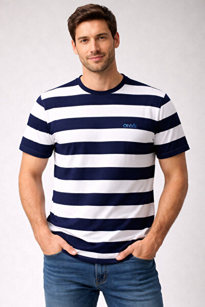 Onyx Striped Short-Sleeved Combed Cotton T-Shirt