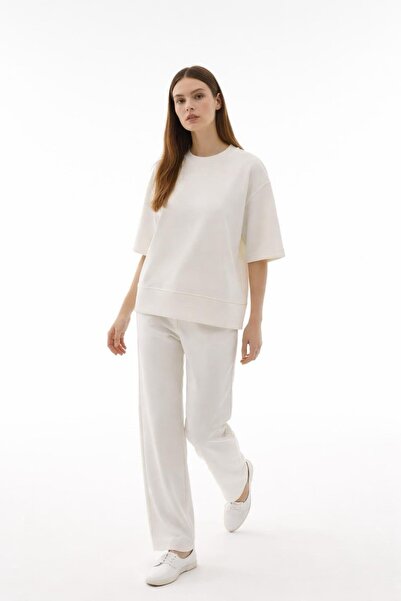 CKM MODA Velour oversize short sleeve basic t-shirt white