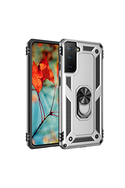 xirshop جراب سامسونج جالاكسي S21 غطاء سيليكون صوفيا مع حلقة - فضي