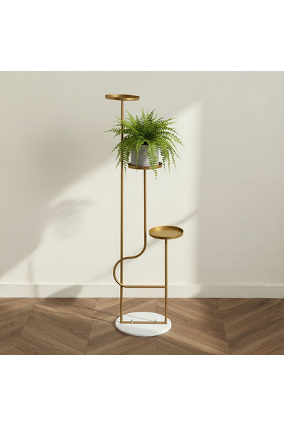 Generic حامل نباتات معدني فاخر من فيستا-آيس بثلاثة أرفف وقاعدة رخامية - 40 × ...