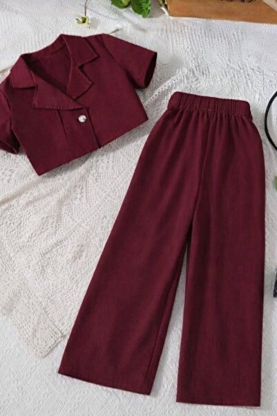 shop Bordo kız çocuk 2 li kombin dokuma yazlık ceket pantolon