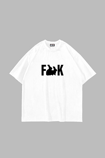 Sekizbiraltı Bunnyes Printed Oversize Unisex White Tshirt