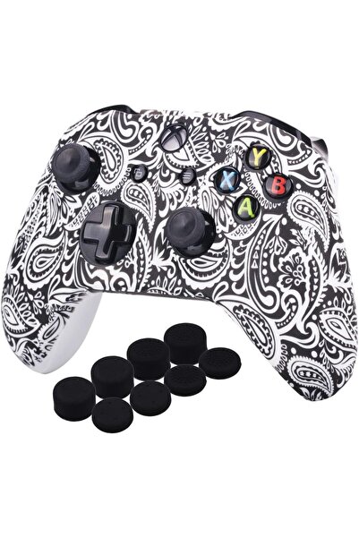 Generic غطاء سيليكون مطاطي مطبوع لجهاز تحكم Xbox One S/X عدد 1 (زهور وأبيض) م...