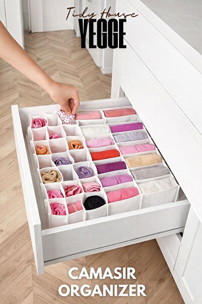 YEGGE 31 Compartment Drawer Organizer, Honeycomb and Pocket Organizer, Laundr...