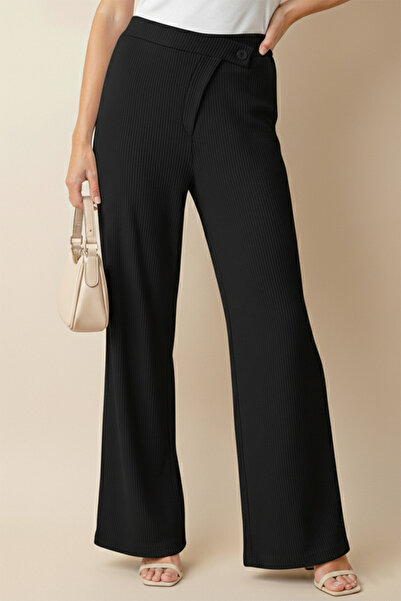 bshood X Nurbeli Women's Pleated Asymmetrical Closure Palazzo Trousers