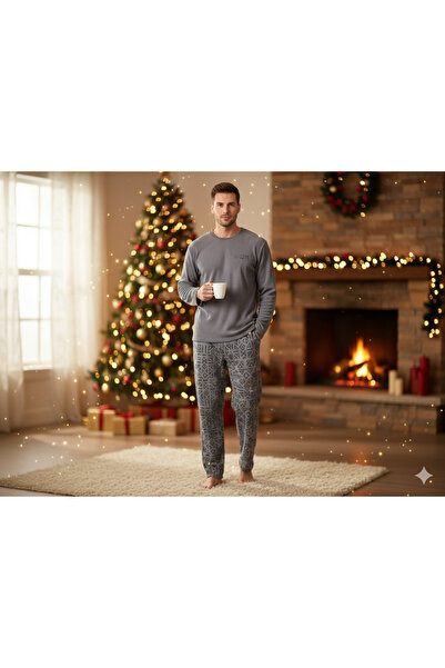 Aydoğan Home Wear Men's Fleece Pajama Set - Winter Soft Texture Top and Botto...
