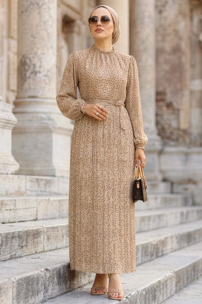 N.S NEVA STYLE Patterned Pleated Mink Hijab Dress 30303V