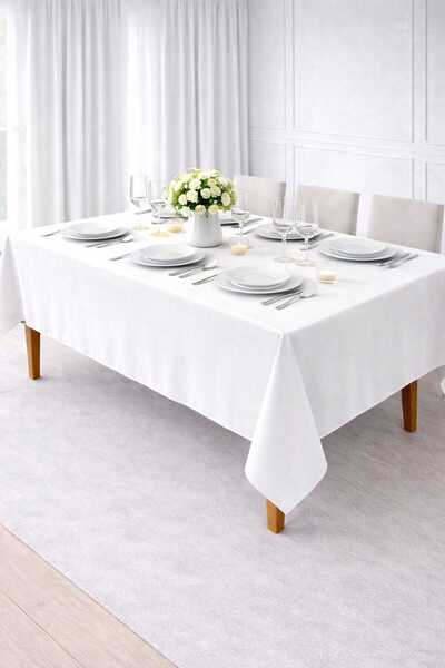 PerdeYap1980 Velvet Textured White Color Tablecloth