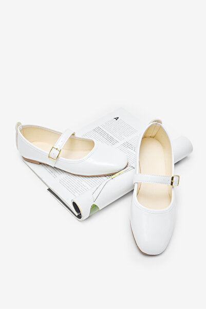 Tonny Black Balerini albi de damă, confortabili, de zi cu zi, cu curea și cat...