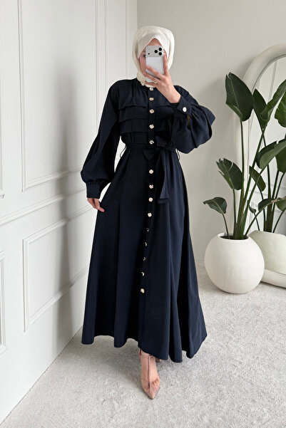 Tesettür Diyarı Liva Tansel Υφασμάτινο Φόρεμα Τεσσέττουρ με Κουμπιά Μπροστά κ...