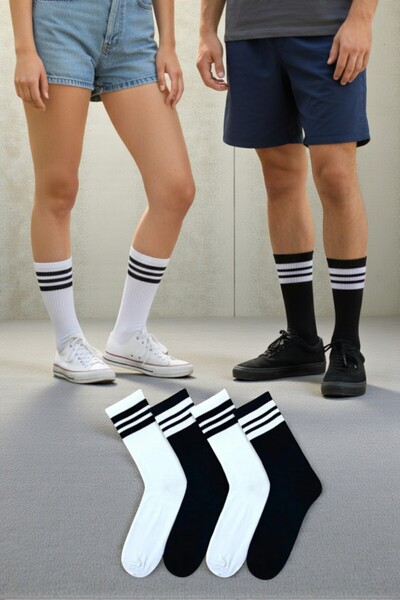 Esinti Women's Men's Long Socks Black and White Circle Patterned Socks Set 4 ...
