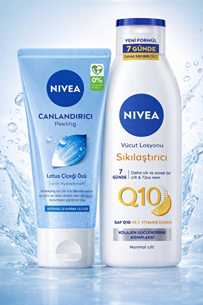 NIVEA Q10 250 ml Sıkılaştırıcı Vücut Losyonu + Yüz Peelingi 150 İkili Set