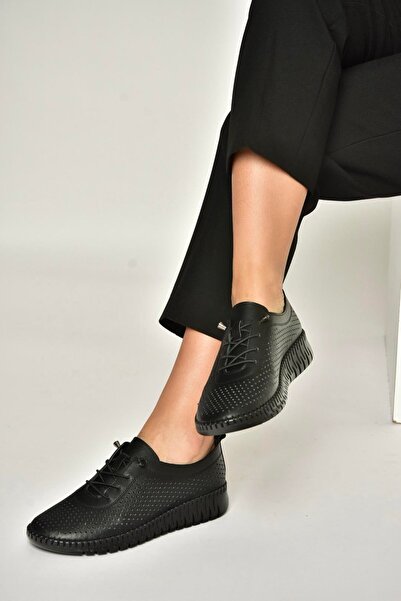 Fox Shoes Y555705103 Black Genuine Leather Comfort Orthopedic Sole Women's Shoes