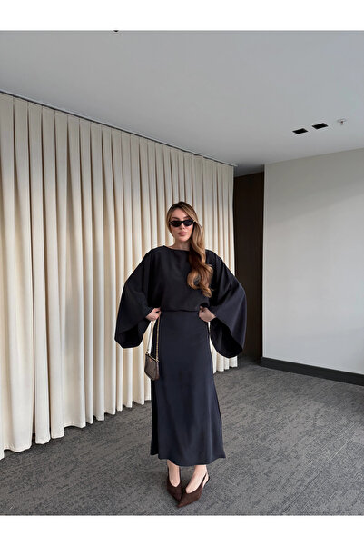 Laluvia Black Bat Sleeve Modal Dress - 5000