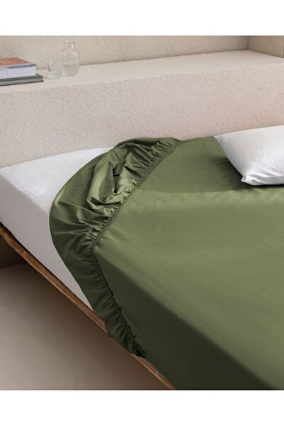 Home Elanhome haki yeşil %100 pamuk tek kişilik lastikli çarşaf + 1 adet yast...