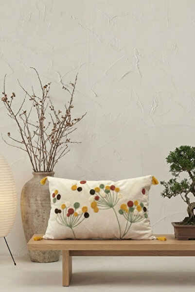 Valmia Home 35X55 cm Rectangular Throw Pillow Cover - Natural Buldan Woven Da...