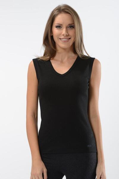 OBJE Women's Black V-Neck Sleeveless Thermal Undershirt