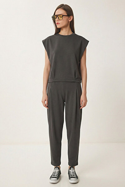 Lovelyİstanbul Comfortable Knitted Top and Bottom Set Lcr0111 Smoked