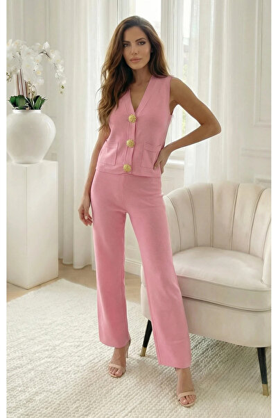UniqueStore.ro Pink suit consisting of vest with gold buttons and pants