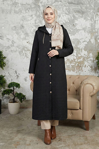 FERHEL Women's Long Quilted Coat - Black