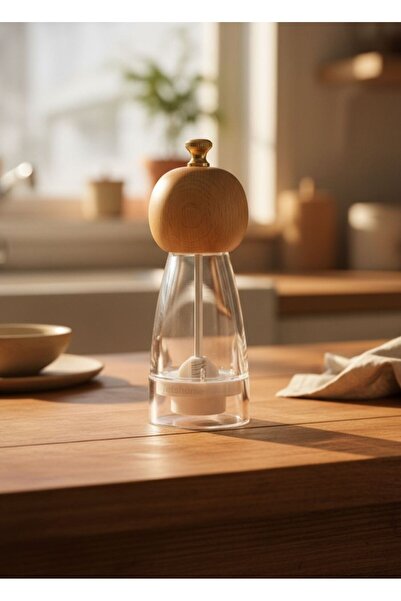 Jet's Home مطحنة توابل أكريليك حديثة مقاس 17 سم - مطحنة شفافة برأس خشبي طبيعي