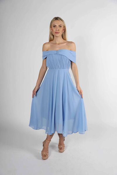 2TRENDY A wide , Midi Length, off-the-shoulder woven fabric dress