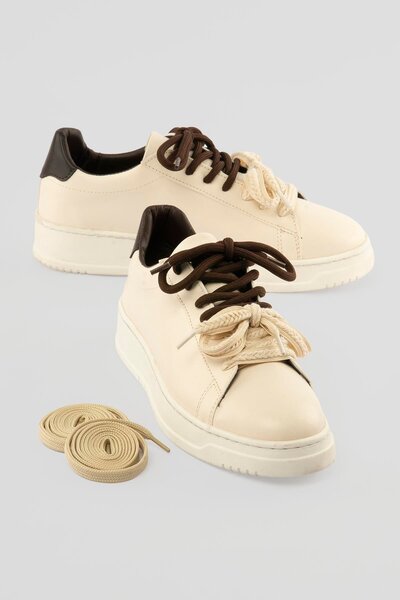 Mubiano Women's Sneaker Thick Sole Double Lace Casual Sports Shoes Elvora Beige