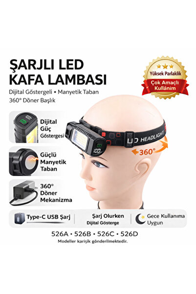 farissu Şarjlı LED Kafa ve Tamir Lambası - Manyetik Tabanlı, 360° Döner Başlı...