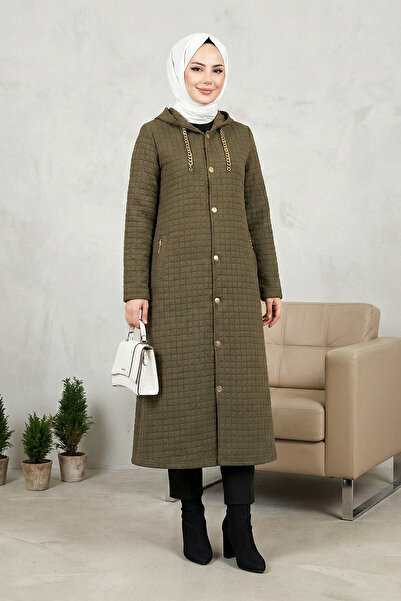 FERHEL Women's Long Quilted Coat - Khaki