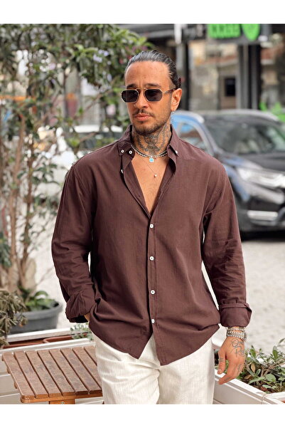manch collection Oversize Fresh Linen Shirt Brown