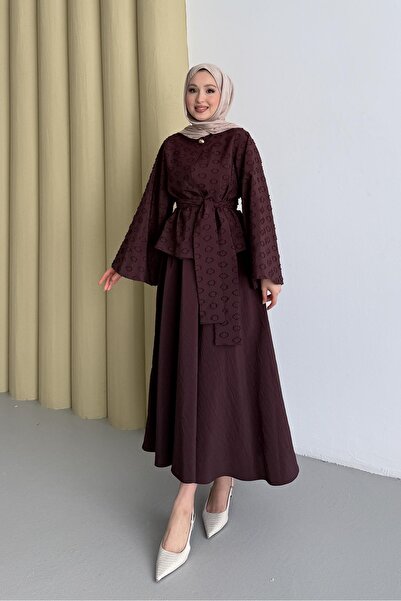 Rimel Moda Halka Desen Takım Bordo