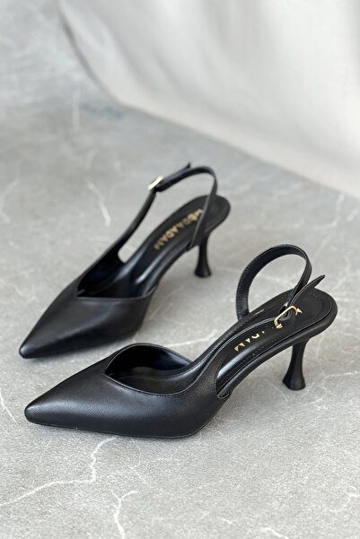 MODAADAM Women's Eleni Thin Heeled Shoes - Black-Leather
