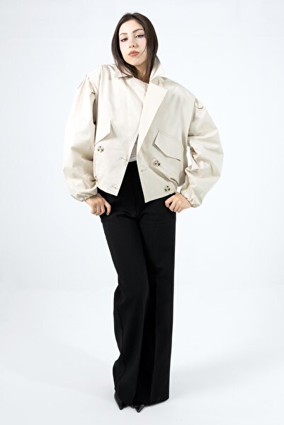 LA PANTE سترة نسائية، جاكيت بومبر، معطف طويل، مزدوج الصدر، مبطن، بأزرار، قماش...